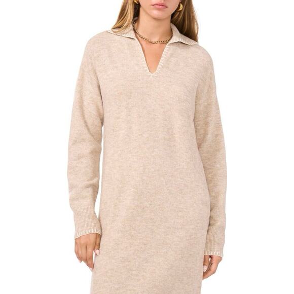 FREE PEOPLE Dana Cashmere Wool Luxe Ivory Beige Slit Polo Midi Sweater Dress XS - Picture 8 of 16